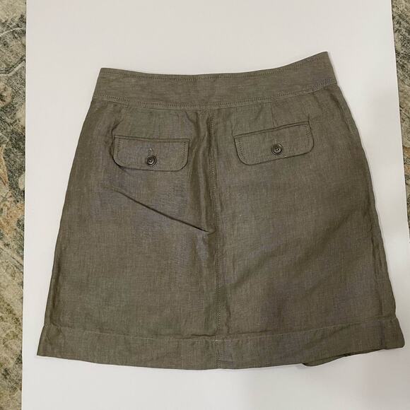 Loft Linen Blend Short Skirt Women’s Size 0 Taupe Ribbon Tie Waist Pockets NEW - Picture 2 of 8